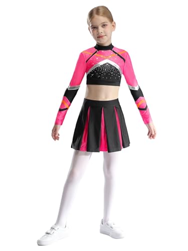 Hedmy Kinder Mädchen Cheerleading Kostüm Langarm Crop Tops mit Rock Karneval Fasching Party Wettkampf Verkleidung Hot Pink 134-140 Hedmy Kinder Mädchen Cheerleading Kostüm Langarm Crop Tops mit Rock Karneval Fasching Party Wettkampf Verkleidung Hot Pink 134-140 von Hedmy