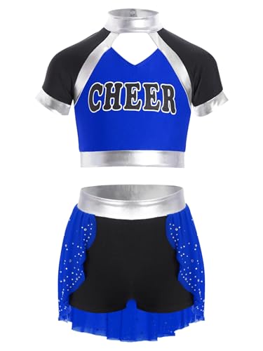 Hedmy Kinderkostüm Mädchen Ärmellos Cheerleading Tank Top mit Skirted Shorts Minirock Set Cheer Outfit für Karneva Halloween Blau 170 von Hedmy