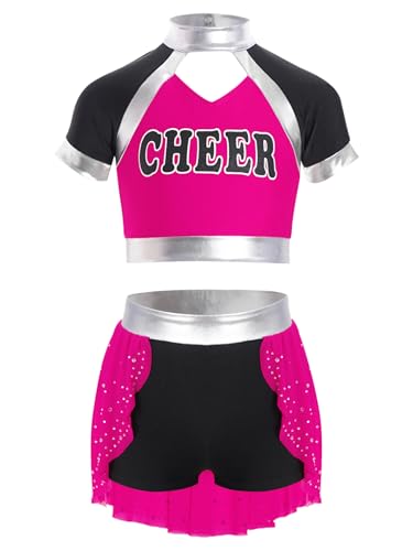 Hedmy Kinderkostüm Mädchen Ärmellos Cheerleading Tank Top mit Skirted Shorts Minirock Set Cheer Outfit für Karneva Halloween Hot Pink 122-128 Hedmy Kinderkostüm Mädchen Ärmellos Cheerleading Tank Top mit Skirted Shorts Minirock Set Cheer Outfit für Karneva Halloween Hot Pink 122-128 von Hedmy