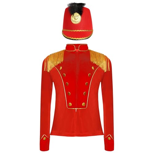 Hedmy Mädchen Jungen Ringmaster Zirkus Kostüm Jacke Kinder Langarm Karneval Gothic Punk Mantel mit Hut Halloween Cosplay Dress Up Rot 146-152 Hedmy Mädchen Jungen Ringmaster Zirkus Kostüm Jacke Kinder Langarm Karneval Gothic Punk Mantel mit Hut Halloween Cosplay Dress Up Rot 146-152 von Hedmy