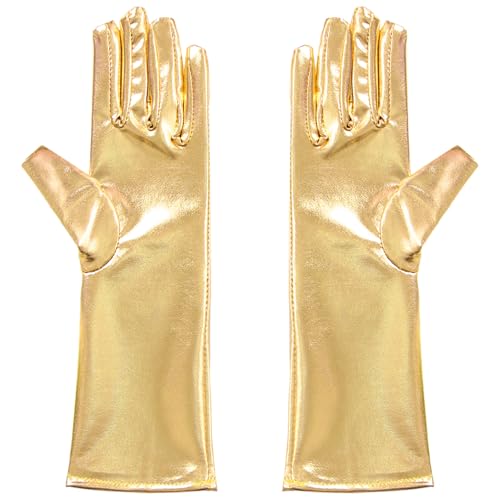 Hedmy Metallische Handschuhe Mädchen Glitzerhandschuh Bühnenhandschuhe für Mottoparty Karneval Party Tanzkleidung Gold 3-10 Jahre von Hedmy