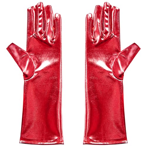 Hedmy Metallische Handschuhe Mädchen Glitzerhandschuh Bühnenhandschuhe für Mottoparty Karneval Party Tanzkleidung Rot 3-10 Jahre von Hedmy