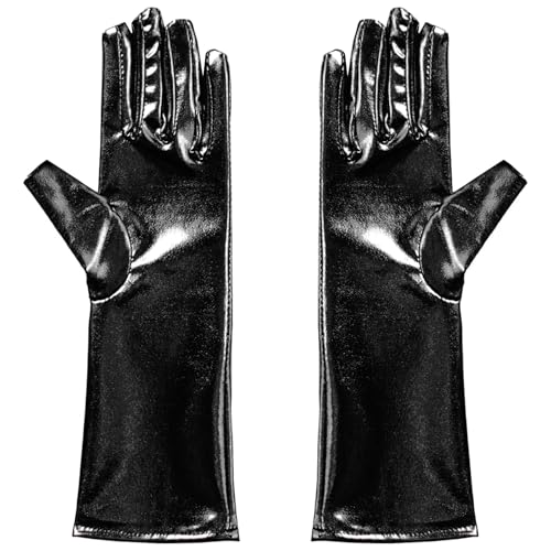 Hedmy Metallische Handschuhe Mädchen Glitzerhandschuh Bühnenhandschuhe für Mottoparty Karneval Party Tanzkleidung Schwarz 3-10 Jahre von Hedmy