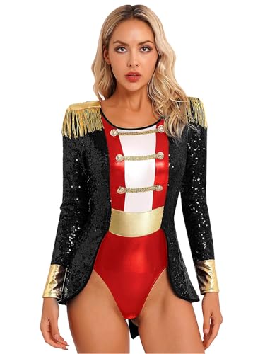 Hedmy Zirkusdirektorin Kostüm Damen Zirkus Bodysuit Einteiler Body mit Fransen Glitzer Halloween Fasching Kostüm Schwarz M Hedmy Zirkusdirektorin Kostüm Damen Zirkus Bodysuit Einteiler Body mit Fransen Glitzer Halloween Fasching Kostüm Schwarz M von Hedmy