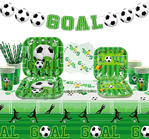Fußball Party Dekorationen - Inklusive Fußball Element Banner, Teller, Servietten, Tassen, Tischdecke, Fußball Geburtstag Zubehör für Kinder und Fußball-Fans - Für 20 Personen von Hegbolke