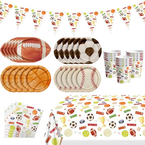 Sport Geburtstagsfeier Dekorationen für Sport Thementeller, Servietten, Tassen, Banner, Tischdecke Kit Basketball Fußball Baseball Fußball serviert 20-Gäste für Geburtstagsfeier Sport Geburtstagsfeier Dekorationen für Sport Thementeller, Servietten, Tassen, Banner, Tischdecke Kit Basketball Fußball Baseball Fußball serviert 20-Gäste für Geburtstagsfeier von Hegbolke