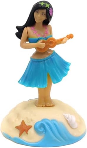 Blaue solarbetriebene tanzende Figuren Dekoration – solarbetriebene Schüttelkopf-Ornamente Hula-Mädchen – solarbetriebene Auto-Armaturenbrett-Innendekoration Desktop-Ornamente Tanzspielzeug, von Hehglng