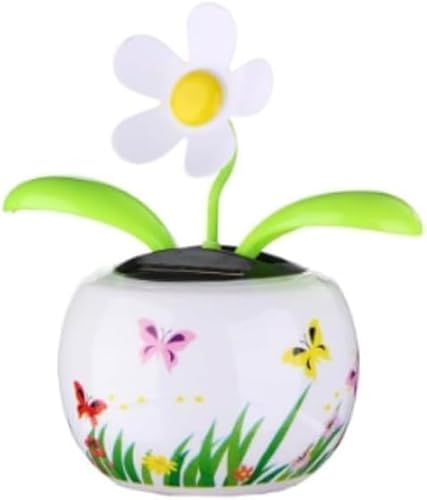 Hehglng Weiße solarbetriebene tanzende weiße Blume in bunter Form, Flip-Klappe, animierte Wackelkopf-Tänzerin, Büro, Schreibtisch, Auto-Dekoration für Auto, Fenster, Sonnenfänger, Armaturenbrett von Hehglng