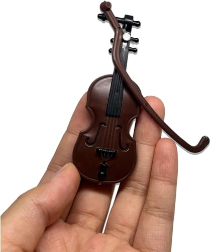 Miniatur-Violine mit Ständer, Bogen und Koffer, perfektes Mini-Musikinstrument für Puppenhausdekoration und Sammler, Heimdekoration, akustische Violinen (Braun) von Hehglng