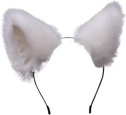 Weiß Niedliche Katzenohren Stirnband Lange Fell Fuchsohren Cosplay Stirnband mit Glocken Kopfbedeckung Haarband für Party Kostüm Halloween Haarreifen Hüte und Mützen Katzenohren Damen Stirnbänder von Hehglng