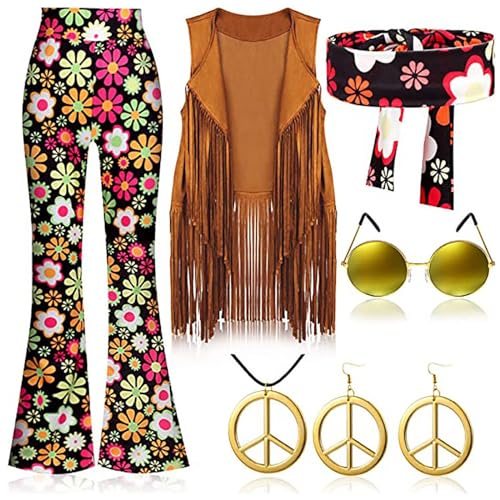 Hehiy Hippie Kleidung Damen Set mit Hippie Oberteil Schlaghose Damen Accessoires 60er 70er Bekleidung Damen Hippie Kostüm damen kostüm 80er jahre party outfit Hehiy Hippie Kleidung Damen Set mit Hippie Oberteil Schlaghose Damen Accessoires 60er 70er Bekleidung Damen Hippie Kostüm damen kostüm 80er jahre party outfit von Hehiy