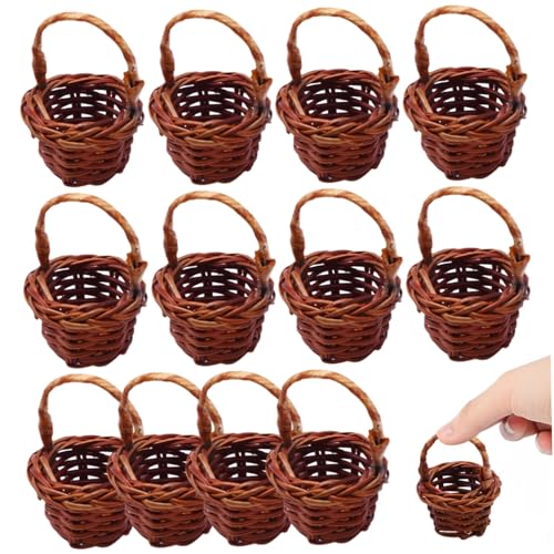 12pcs Mini -Korb mit Griff DIY Simulation Rattan Mini gewebter Korb dekorative Puppenhaus Miniatur -Eimer für Picknick Candy Ostern Egg Dollhouse Accessoires von Heidouse
