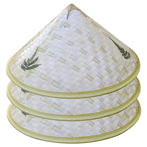 3pcs Bambushut für Kinder, 14 Zoll chinesisches Reishut mit verstellbarem Kinngurt, sonnendichtes wasserdichte lustige Party konische Kappe, Sonnenhüte von Heidouse