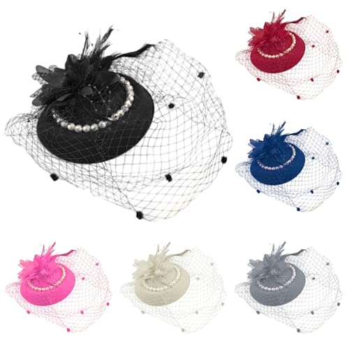 6pcs Faszinatoren Hut Tea Party mit Schleier Vintage Federn Tea Party Hat Cocktail Kopfbedeckung für Hochzeit Halloween von Heidouse