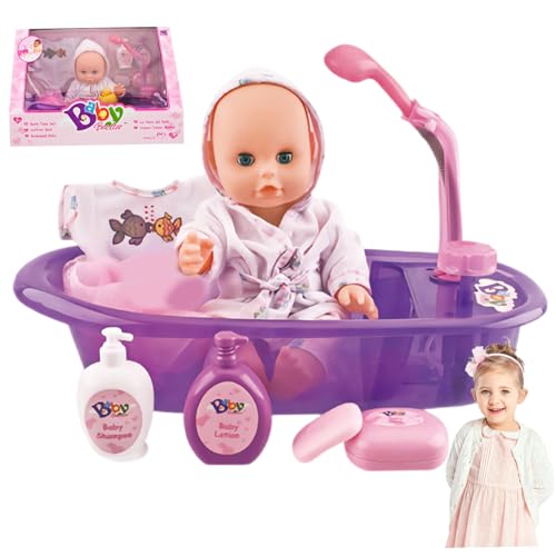 Babypuppenbadewanne Set 12 Zoll Safe Vinyl Realistische Simulierte Bad Bad -Bad -Bad -Puppe mit echtem Badewanne Spielzeuggeschenkset für 3+ Jahre alte Kinder von Heidouse