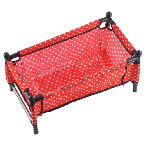Babypuppenkrippe, Faltbarer rotes Hintergrund Babypuppenbett mit weißen Punkten, Rollenspiel -Kinderwagen- und Kinderwagenspielzeug, perfekt für Kinder im Alter von 3+ von Heidouse