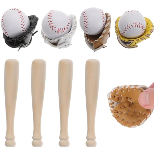 Dollhouse Accessoires 4 Set Baseball Dollhouse Miniaturen umfassen Ball, Fledermaus- und Handschuh DIY -freundliche Baseballspielzeug für 1: 6/1: 12 Skala Doll House, Cake Toper von Heidouse