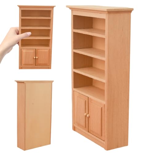 Dollhouse Bookshelf 1:12 Skala realistisches 4-stufiges Holzpuppenhaus Bücherregal mit Bottom Cabinet DIY Friendly Decorative Miniature für Doll House-Einstellung von Heidouse