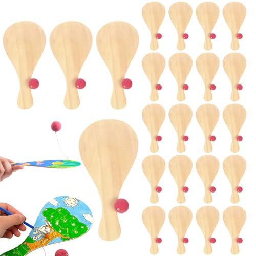 Heidouse 24 pcs Paddelkugel mit Schnur, leeres Holzpaddel, kreatives Spielzeug im Freien für handgezeichnetes DIY-Handwerk von Heidouse
