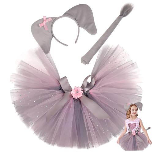 Heidouse 3pcs/Set Elefant Kostüm Kids Niedliche Bogendesign Weiche Kinder Tierkostüme Tüllrock mit Elefantenohren Stirnband und Schwanz für Cosplay -Performance Heidouse 3pcs/Set Elefant Kostüm Kids Niedliche Bogendesign Weiche Kinder Tierkostüme Tüllrock mit Elefantenohren Stirnband und Schwanz für Cosplay -Performance von Heidouse