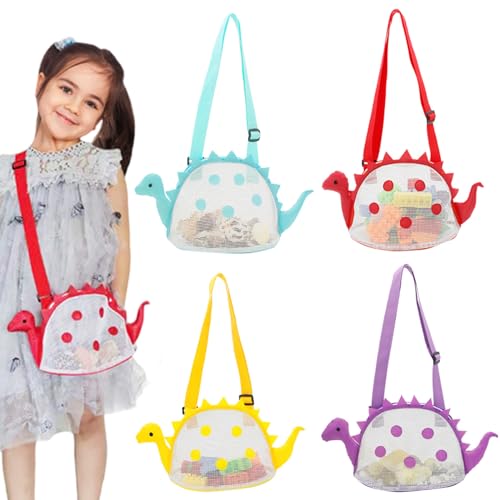 Heidouse 4PCS Kids Beach Bag, Dinosaurier -Form -Muschel -Tasche mit Reißverschluss, die personalisierte Muschelbeutel für Jungen und Mädchen sammeln von Heidouse