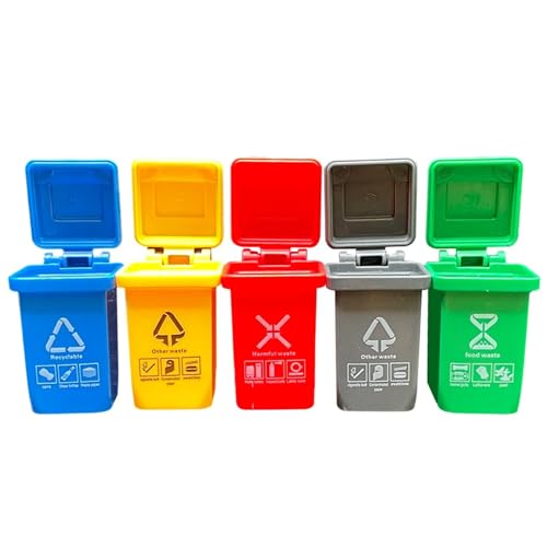 Heidouse 5pcs/Set Mini Mülldose 1x1,6 Zoll Verschiedene Farbsortierspiel Spielzeug Mülldose Interacive Lernspielzeug Trash Dosen Sicherheits -Mini -Recycling -Behälter für Kindergeschenke von Heidouse