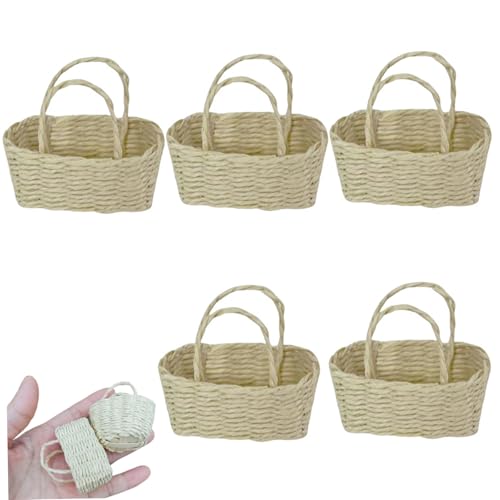 Heidouse 5pcs Mini -Korb mit Griff DIY Simulation Mini gewebtes Korb dekorative Puppenhaus Miniatur -Eimer für Picknick Candy Osterei -Puppenhauszubehör von Heidouse