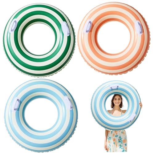 Heidouse Aufblasbare Poolringe für Erwachsene, 3pcs 30 Zoll großer Auftrieb Retro Striped Pool Schwimmer mit Griff für Sommerstrandschwimmen von Heidouse
