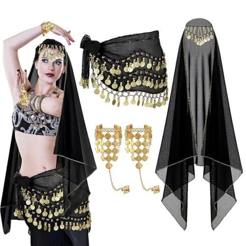 Heidouse Belly Dancer Outfit, glänzende goldene Pailletten Bauchtanz -Outfit mit Hüftschal, Kopfschal und Handgelenksarmband für Frauen Mädchen Heidouse Belly Dancer Outfit, glänzende goldene Pailletten Bauchtanz -Outfit mit Hüftschal, Kopfschal und Handgelenksarmband für Frauen Mädchen von Heidouse
