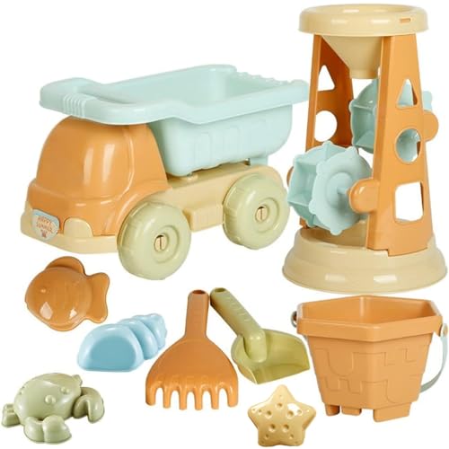 Heidouse Kids Beach Toys, 9PCs/Set Plastiksandspielzeug umfasst LKW, Sandformen, Eimer, Schaufeln, Rakes und mehr für Kinder von Heidouse