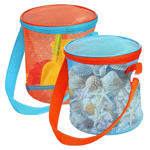 Heidouse Muschelbeutel für Kinder, 4pcs Mesh Muschel Sammelbeutel mit verstellbarem Riemen, Sandspielzeug Aufbewahrungseimer für Strand, Sandbox, Sandboxen Strandspielzeug von Heidouse