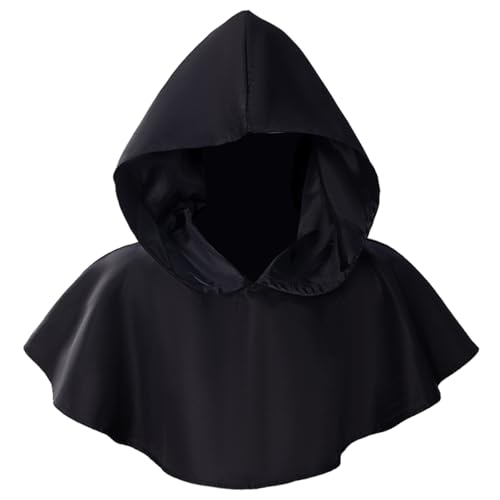 Heidouse Schwarze Kapuze, kurzer mittelalterlicher Umhang mit Kapuze, atmungsaktivem schwarzem Umhang für Männer Frauen Cosplay -Kostüme Heidouse Schwarze Kapuze, kurzer mittelalterlicher Umhang mit Kapuze, atmungsaktivem schwarzem Umhang für Männer Frauen Cosplay -Kostüme von Heidouse