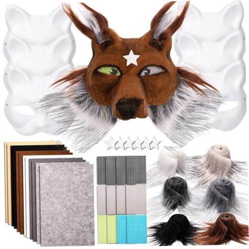 Heidouse Therian Mask Kit, DIY Fox Mask Making Kit mit pelzigem Streifen, Augennetz, Sternaufkleber und Filz für Maskerade -Party -Cosplay -Kostüm Heidouse Therian Mask Kit, DIY Fox Mask Making Kit mit pelzigem Streifen, Augennetz, Sternaufkleber und Filz für Maskerade -Party -Cosplay -Kostüm von Heidouse