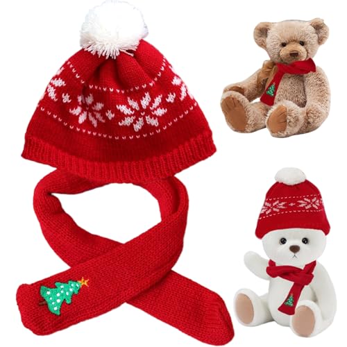 Weihnachtspuppenkleidung 1 Set Strick-Mini-Weihnachtshut und Weihnachtsschal-Set-Mehrzweck-Puppenhut & Schal für Bärenpuppe, Weinflasche, Schneemann und mehr von Heidouse