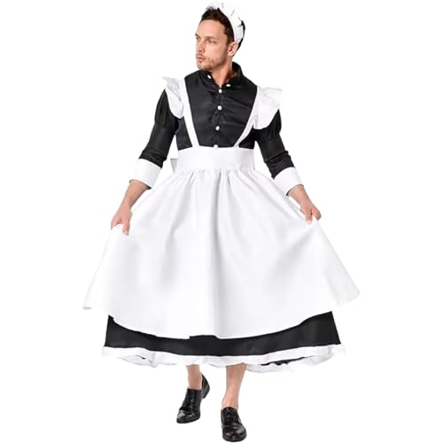 Maid -Outfit für Männer, viktorianische Maid -Uniform mit Kopfbedeckungen und Vorsätzen, Cosplay -Kostüm für Anime -Party, Rollenspiel, Schauspielkleid, Themenparty, m von Heidouse