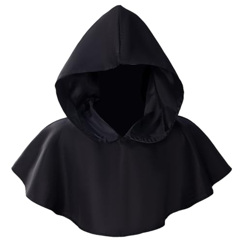 Schwarze Kapuze, kurzer mittelalterlicher Umhang mit Motorhaube, atmungsaktiver schwarzer Umhang für Männer Frauen Cosplay -Kostüme, Kapes Flügel für Erwachsene von Heidouse