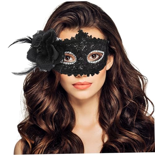 Venezianische Maske Frauen mit Blumenschmuck 8x4 Zoll Halbgesicht PP Maskerade Maske mit Kopfgurt für Abschlussball, Halloween, Schwarz Venezianische Maske Frauen mit Blumenschmuck 8x4 Zoll Halbgesicht PP Maskerade Maske mit Kopfgurt für Abschlussball, Halloween, Schwarz von Heidouse
