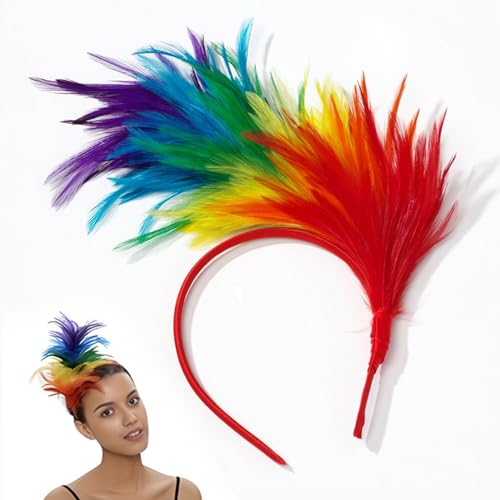 Bunte Feder-Haarbänder,Feder Fascinator Stirnbänder Haarreif Haarband Cosplay Karneval Party Kopfbedeckung,Kostüm Fasching Damen,Papagei Kostüm Damen,Regenbogen Feder Kopfschmuck Hochzeit Halloween von HeigeSeng