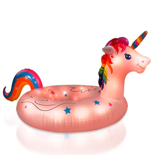 Solarbetriebene aufblasbare Regenbogenpferd Poolschwimmer mit farbwechselnden Lichtern, Wasser Schwimmtier Aufblasbarer Schwimmreifen（Kinderversion） von Heimthal