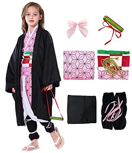 Heionia 6PCS Anime Kostüm Kinder Cosplay Costume Kimono Set für Halloween Carnival (Nezuko, 130) von Heionia