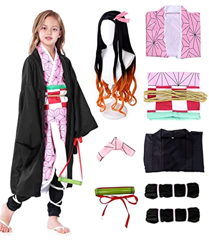 Heionia 9PCS Anime Cosplay Kostüm mit Perücke Mädchen Halloween Carnival Costume Kimono Wig (110) von Heionia