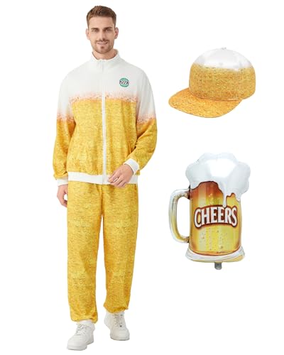 Heionia Bier Trainingsanzug Kostüm für Herren Damen Retro 80er 90er Jahre Outfit Jogginganzug für Halloween Oktoberfest Mottoparty Fasching Karneval (3XL) von Heionia