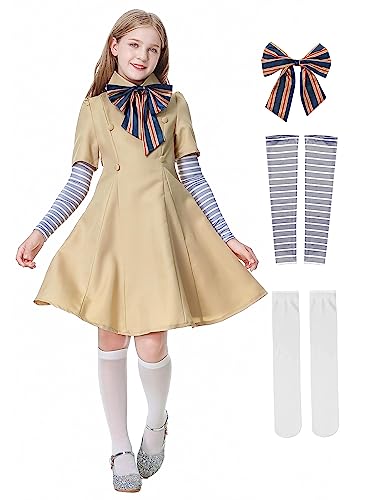 Kinder Roboterpuppe Cosplay Kostüm Horrorfilm Costume Kleid Dress Mädchen Girls 4-12 Jare Halloween Karneval (110) von Heionia