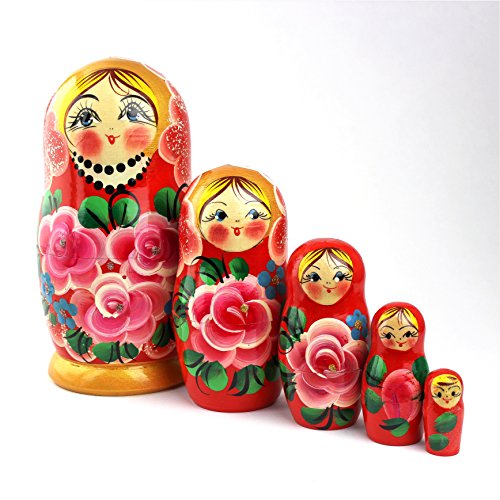 Heka Naturals Russische Matroschka-Puppen, 5 traditionelle Matroschkas Rosen-Stil | Babuschka Holzpuppen, Pinkes Rosen-Design, Handgefertigt in Russland | Rosen, 5 Stück, 18 cm Heka Naturals Russische Matroschka-Puppen, 5 traditionelle Matroschkas Rosen-Stil | Babuschka Holzpuppen, Pinkes Rosen-Design, Handgefertigt in Russland | Rosen, 5 Stück, 18 cm von Heka Naturals