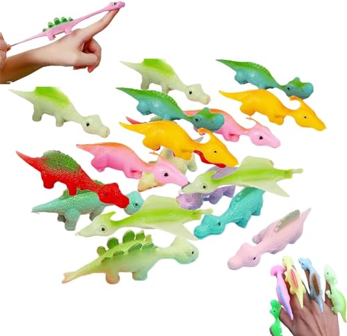 Hekasvm Schleuder Dinosaurier Spielzeug, 30 Stück Fliegender Dinosaurier Slingshot Spielzeug, Gummi Schleuder Dinosaurier Finger Toys, Lustige Dino Schleuder Partyspielzeug Für Kinder (30 PCS) von Hekasvm