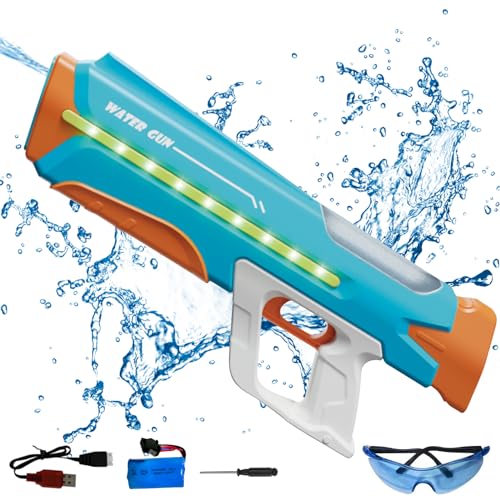Wasserpistole Elektrisch mit Lichtleiste, Water Gun Reichweite von 8-9m, Wasserspritzpistole Automatisches Nachladen Wasser Spritzpistole Spielzeug für Kinder und Erwachsene (Blaue) von Hekasvm
