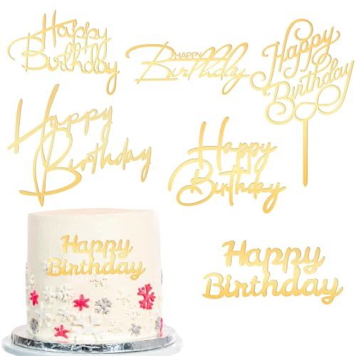 6 Stück Happy Birthday Tortendeko Geburtstag Gold Acryl Cake Topper Happy Birthday Kuchen Deko Geburtstag Gold Torteneinsätze Party Kuchendekoration für Babyparty Geburtstags Kuchen Topper von HekouJiub