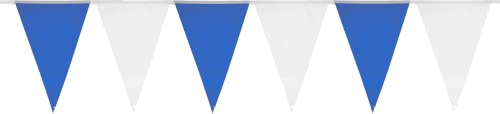 HEKU Wimpelkette blau-weiß mit 20 Wimpeln , Wetterfest,10 Meter Lang , Große, Auffällige Wimpel , Ideal für Veranstaltungen, mit Integriertem Befestigungsband von Heku
