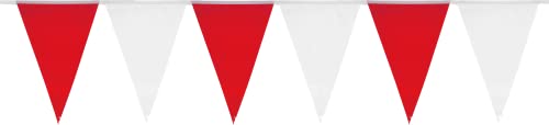 Heku Wimpelkette rot-weiß mit 20 Wimpeln I Wetterfest,10 Meter Lang I Große, Auffällige Wimpel I Ideal für Veranstaltungen, mit Integriertem Befestigungsband von Heku
