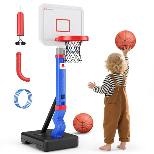 2 in1 Upgrade Verdickter Höhenverstellbarer Basketballkorb für Kinder ab 2–8Jahren, Mit Ringwurf-Spiel, Hand-Augen-Koordination Förderung , Kleinkind Basketball Spielzeug für Innen/Außen/Schwimmbad von Helangel